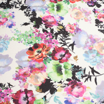 Matase imprimata digital cu motiv floral multicolor
