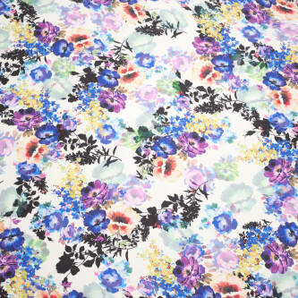 Matase imprimata digital cu motiv floral multicolor