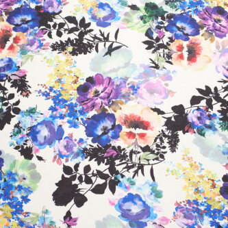 Matase imprimata digital cu motiv floral multicolor