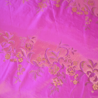 Jacquard de matase naturala Magenta cu Auriu