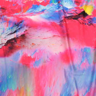 Matase sintetica elastica imprimata cu motive abstracte multicolorate
