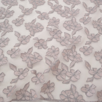 Jacquard cu flori si organza Roz Argintiu