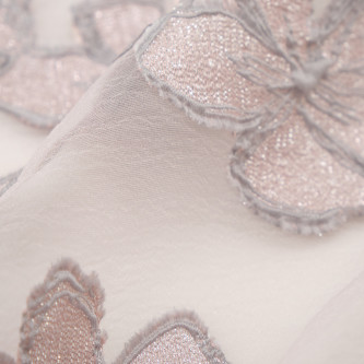 Jacquard cu flori si organza Roz Argintiu