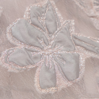 Jacquard cu flori si organza Roz Argintiu