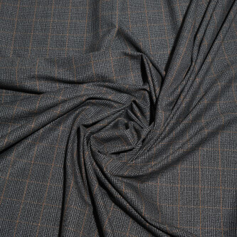 Stofa elastica in carouri gri cu dungi maro subtile