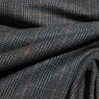 Stofa elastica in carouri gri cu dungi maro subtile