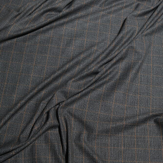 Stofa elastica in carouri gri cu dungi maro subtile