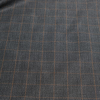 Stofa elastica in carouri gri cu dungi maro subtile