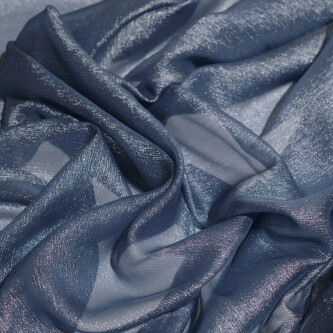 Voal de matase naturala peliculizat creponat Silver blue 