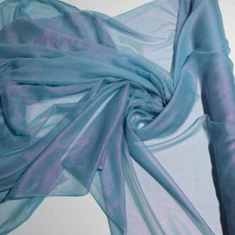 Voal de matase naturala peliculizat creponat Aqua Iridescent