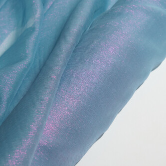 Voal de matase naturala peliculizat creponat Aqua Iridescent